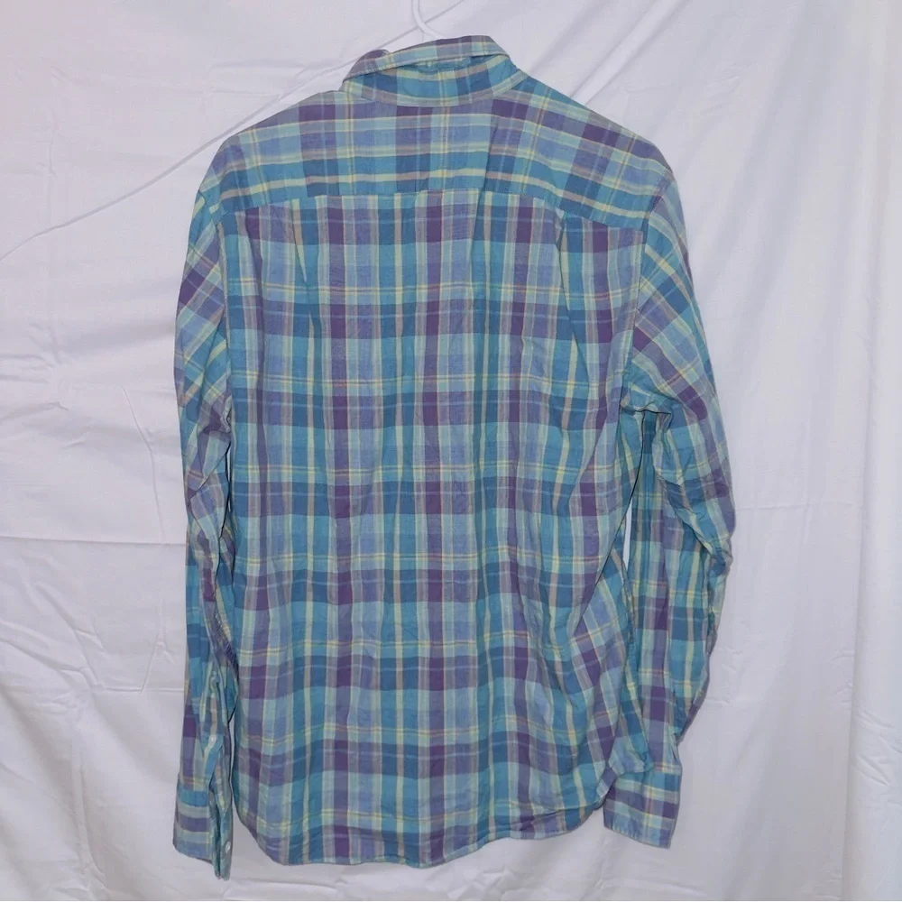 Men's J. Crew Blue Plaid Long Sleeve Classic Fit Button Up Cotton Shirt